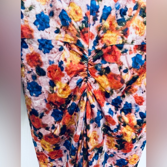 ISABEL MARANT Gilalbi ruched floral-print stretch-velvet midi dress orange US 10 - Picture 13 of 17
